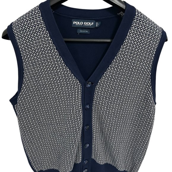 Polo Golf Ralph Lauren Full Button V Neck Sweater Mens Size Large Blue - Picture 1 of 5